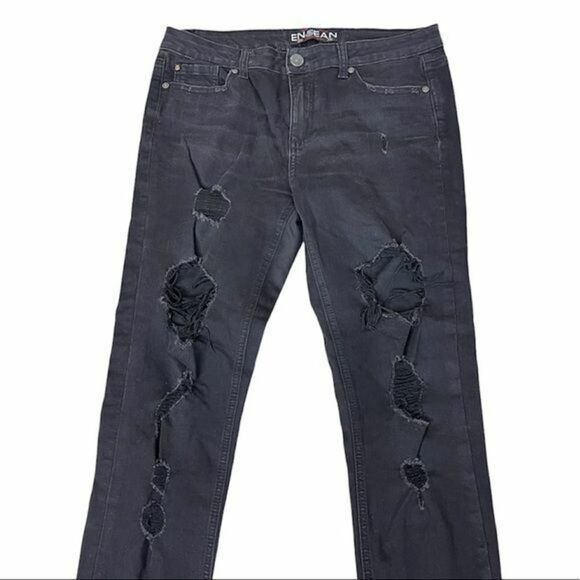 Enjean Jeans Black Size 11 Destroyed Cuffed Ankle - Picture 2 of 12